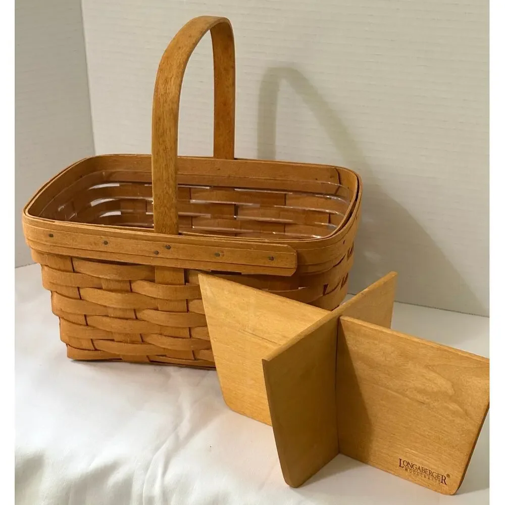 1997 Longaberger Rectangle Basket-Removeable Wood Divider-Plastic liner-11